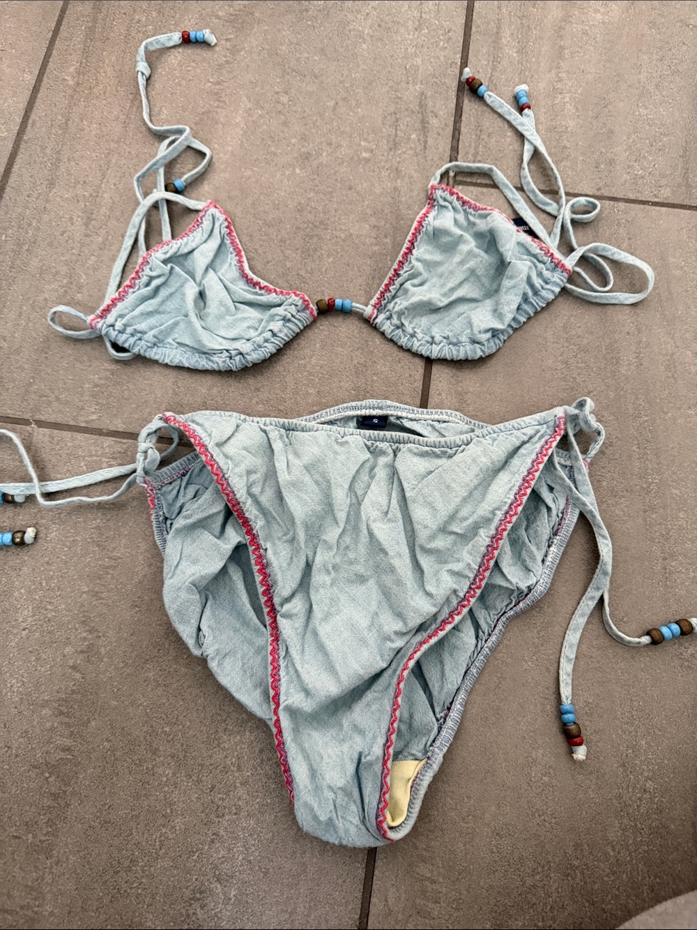 Ralph Lauren Light Blue Bikini with Pink Trim